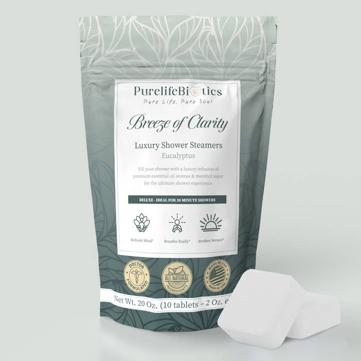 PurelifeBiotics - Wholesale Shower Steamer/Bomb - Breeze of Clarity: Ignite Eucalyptus' Power for Focus
