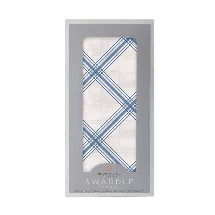 Blue Buffalo Check Plaid Swaddle for wholesale by Newcastle Classics