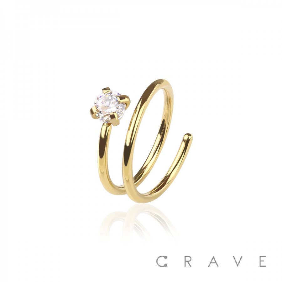 CRAVE - Vente Boucles d'oreille uniques - ANNEAU À DOUBLE CERCEAU ROND EN ACIER INOXYDABLE 316L À EXTRÉMITÉ SERTIE1