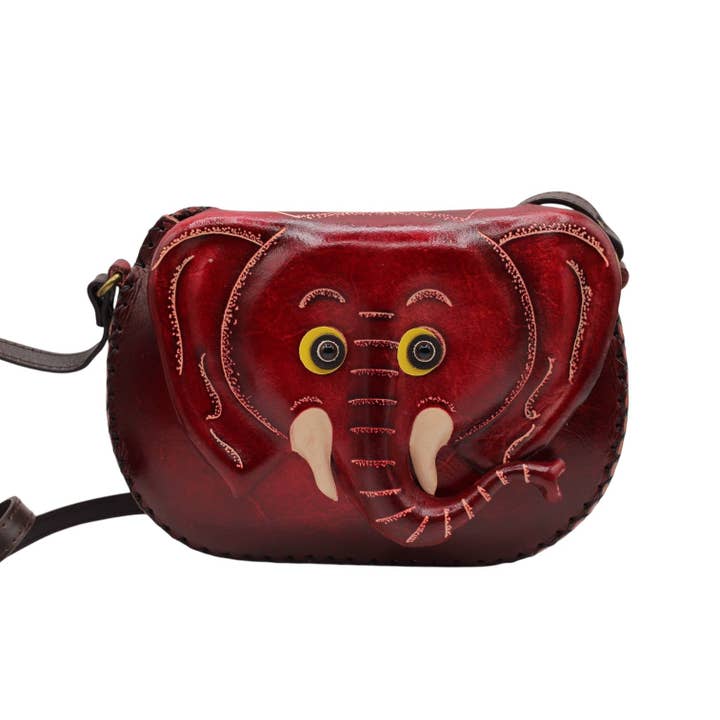 Röd Elefant Handgjord Läder Axelremsväska för wholesale av Sunflower Handmade leather inc