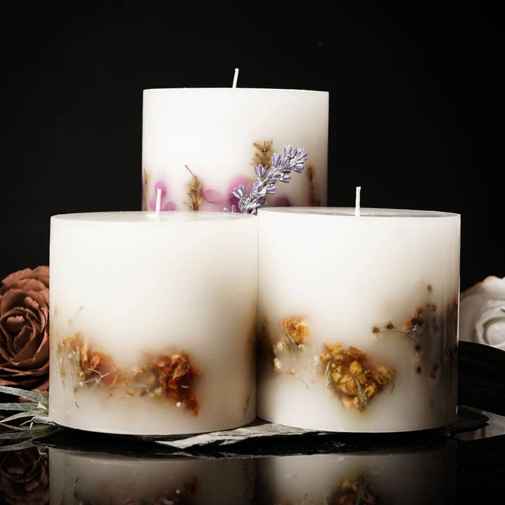 Botanical Pillar Candle | Rose or Lavender for wholesale by Nikita By Niki