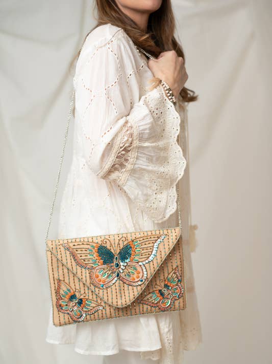 Borsa clutch Vanny con decorazioni di perline e paillettes per la vendita all'ingrosso da parte di Lula Natura