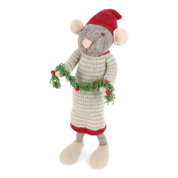 X-Large Grey Mouse w/Garland for wholesale by Gry and Sif
