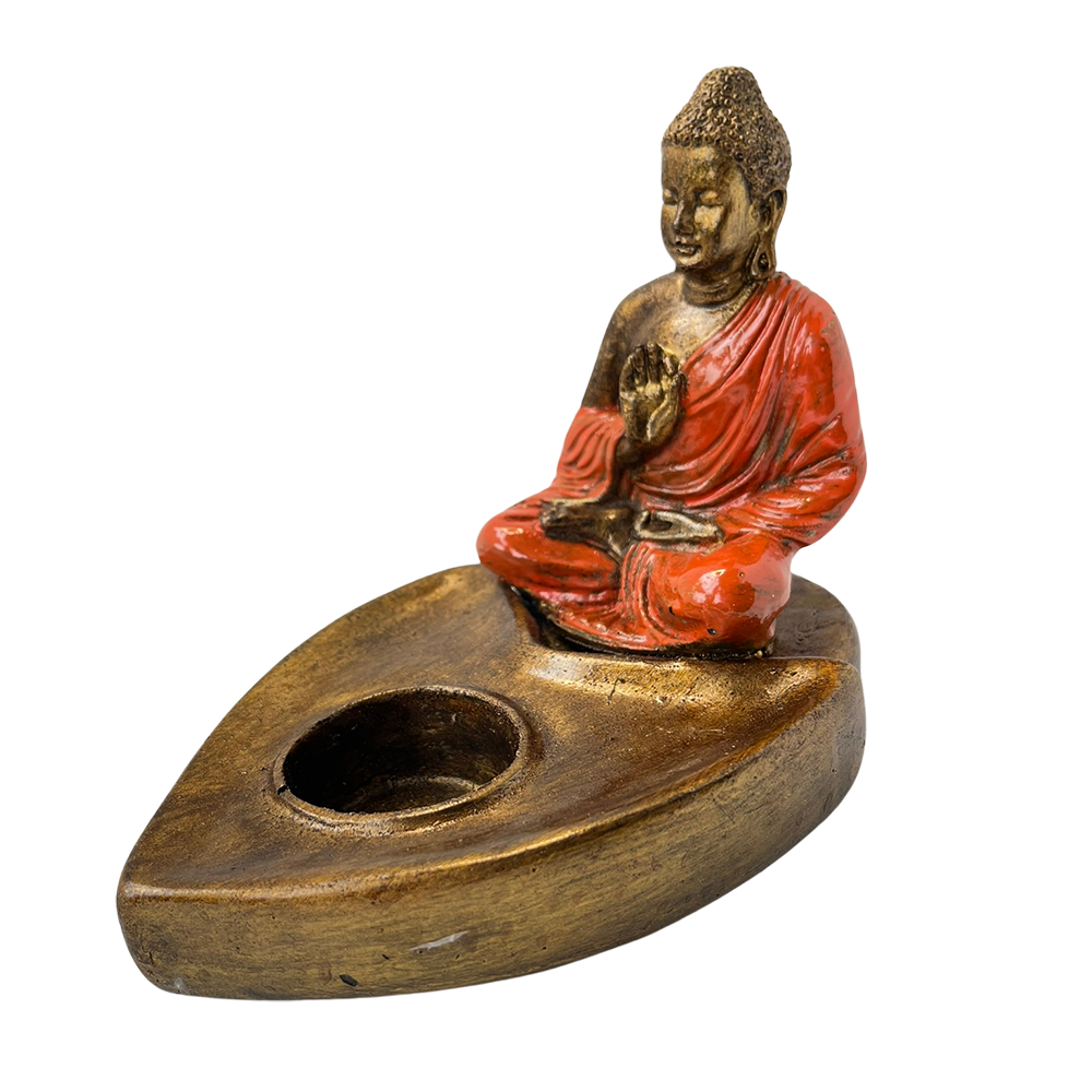 VIE - Wholesale Candle Holder - Orange-Robed Buddha with Tea Light Holder, 12x9x15cm4