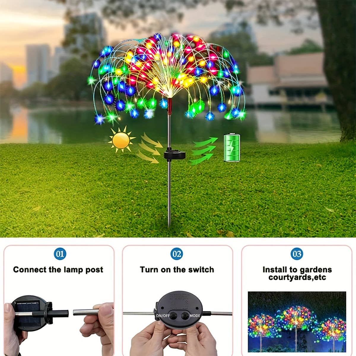 Shop Celino – Luz de exterior/de relva por atacado – Luzes Solares de Jardim 420 LEDs com 8 Modos para Caminhos e Pátios8