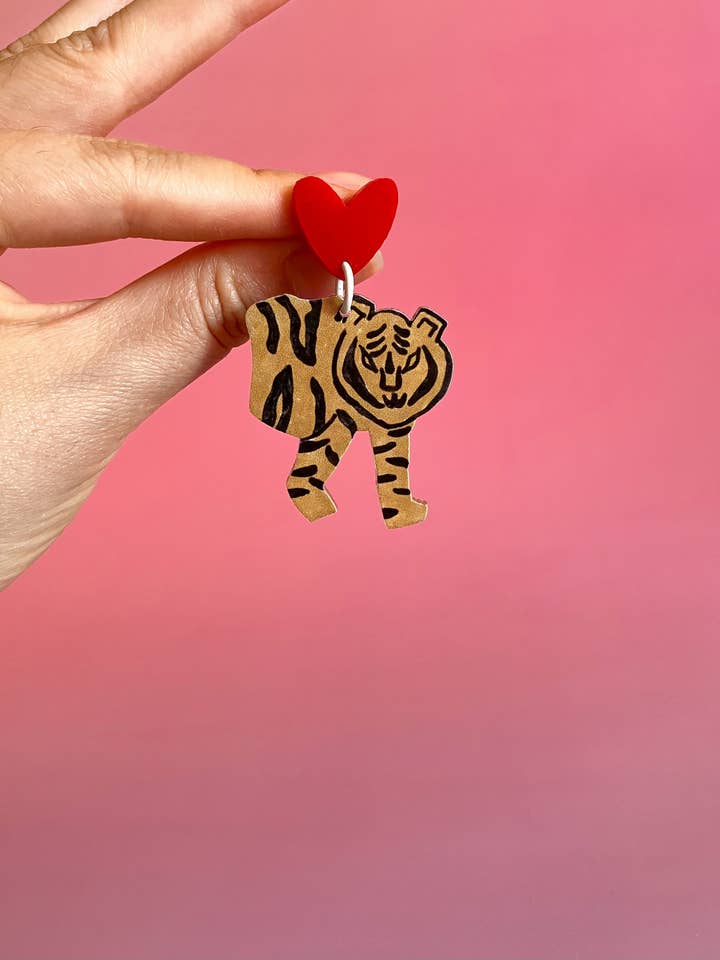 Half and Half Tiger- handmade Earrings for wholesale by Westmount Art UK