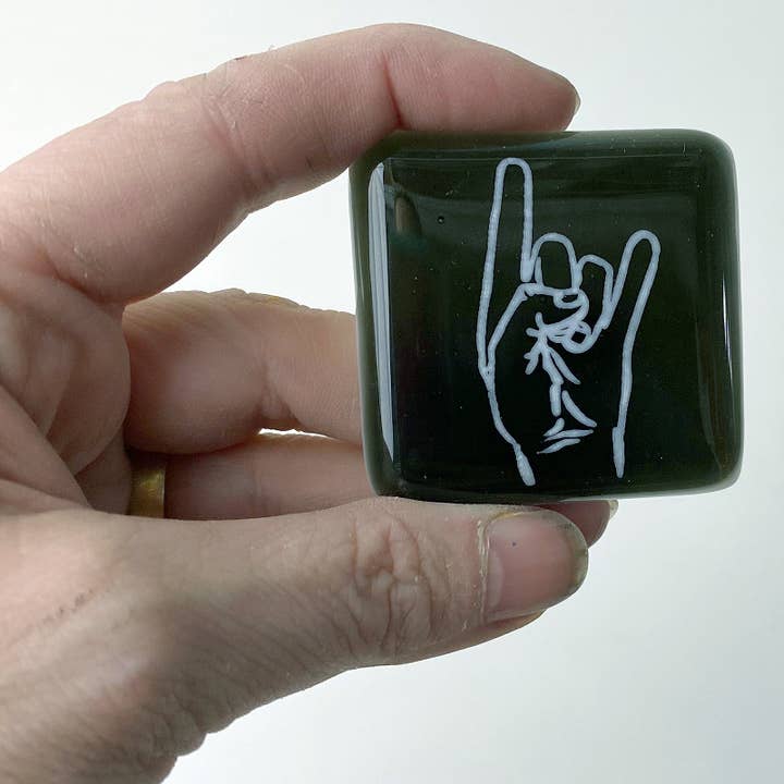 Throwin' Horns Fused Glass 1.75" Magnet for wholesale by Kiku Handmade | Contemporary Fused Glass Home Goods