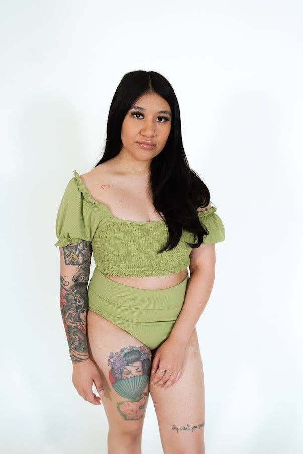 Roco Swim - Wholesale Two Piece Swimsuit - Women's - Women's Sleeved Bikini | Green Ribbed2