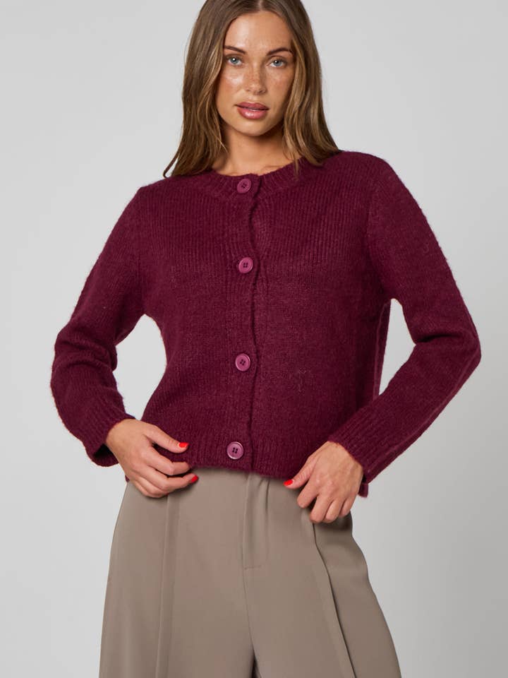 Burgundy Cropped soft knit cardigan for wholesale by Urban Bliss