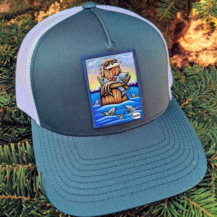 It's a Henry - Wholesale Trucker Hat - Unisex - Sasquatch Hugging Salmon Navy/White Trucker Hat