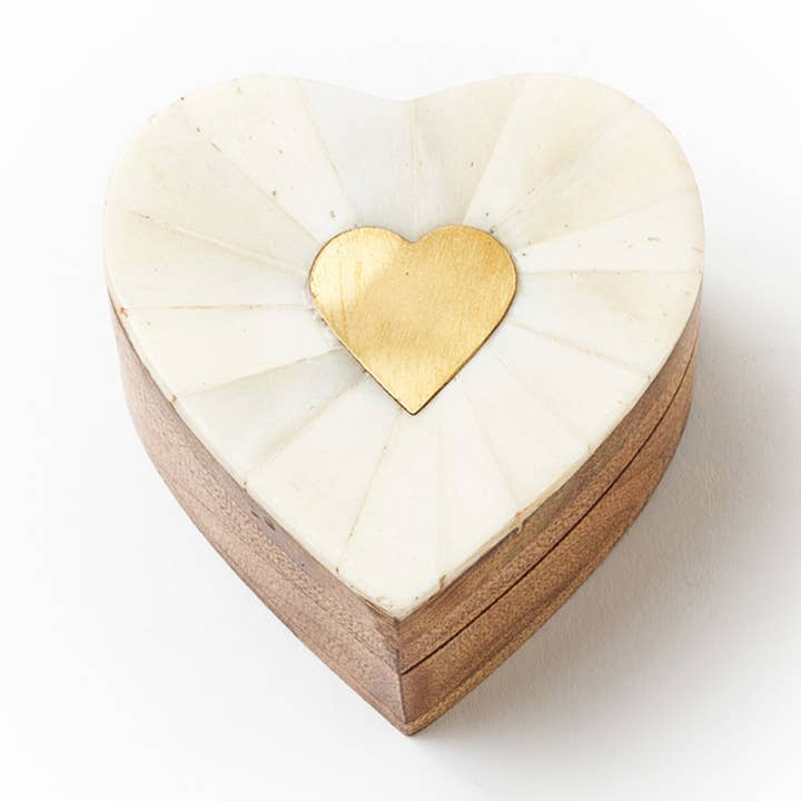 Matr Boomie Fair Trade - Wholesale Jewelry Box/Organizer - Hinged Heart Box with Ethically Sourced Bone and Brass Inlay0