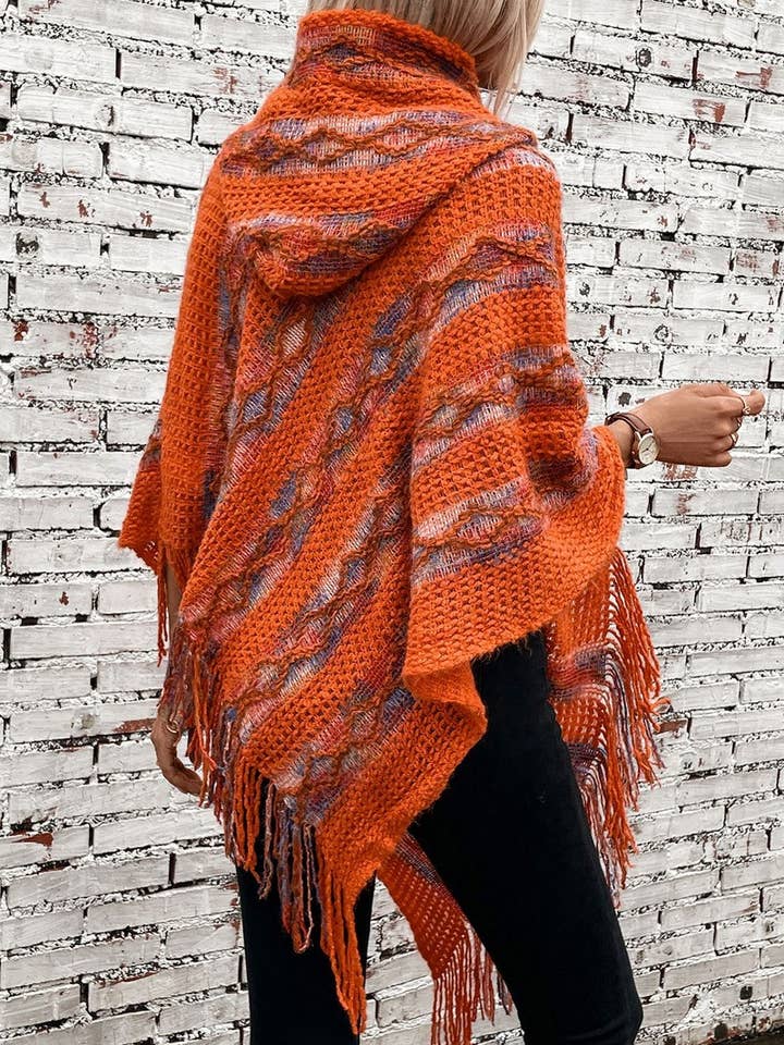 NINEXIS - Wholesale Knit Sweater - Women's - CWOSWS0091_STRIPED HOODED KNITTED FRINGED CAPE SHAWL4