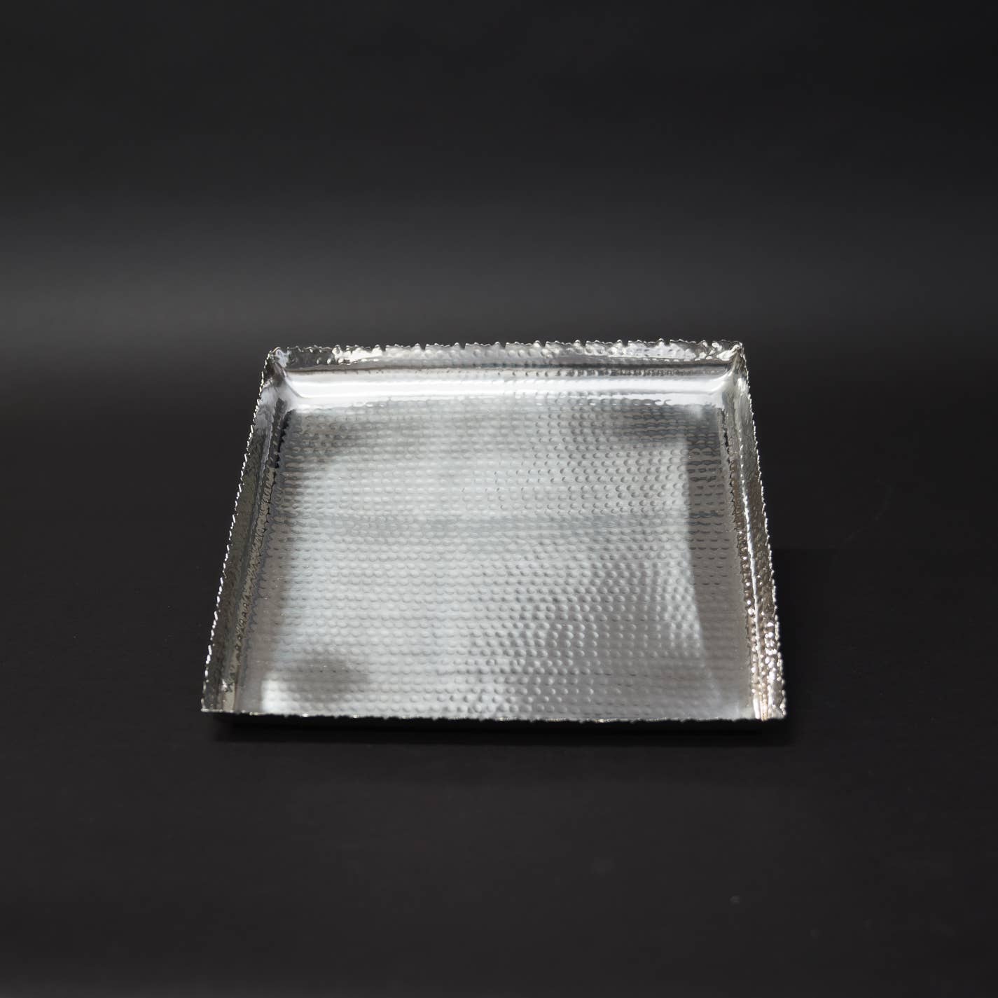 India Handicrafts Inc - Wholesale Platter - Silver Hammered Square Platter - Elegant Home Serverware