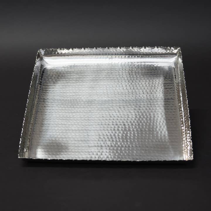 India Handicrafts Inc - Wholesale Platter - Silver Hammered Square Platter - Elegant Home Serverware0