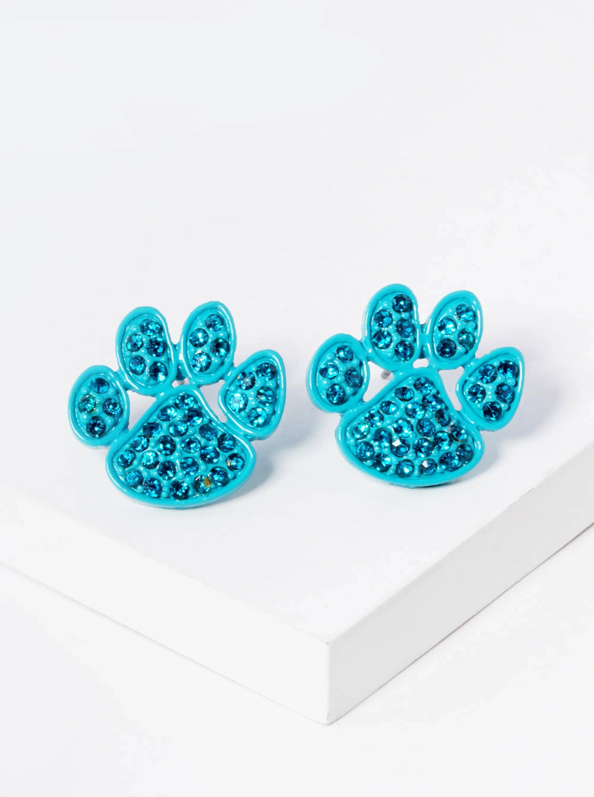 Wild Honey - Wholesale Stud/Post Earrings - Crystal Pave Dog Paw Game Day Mascot Post Stud Earrings1