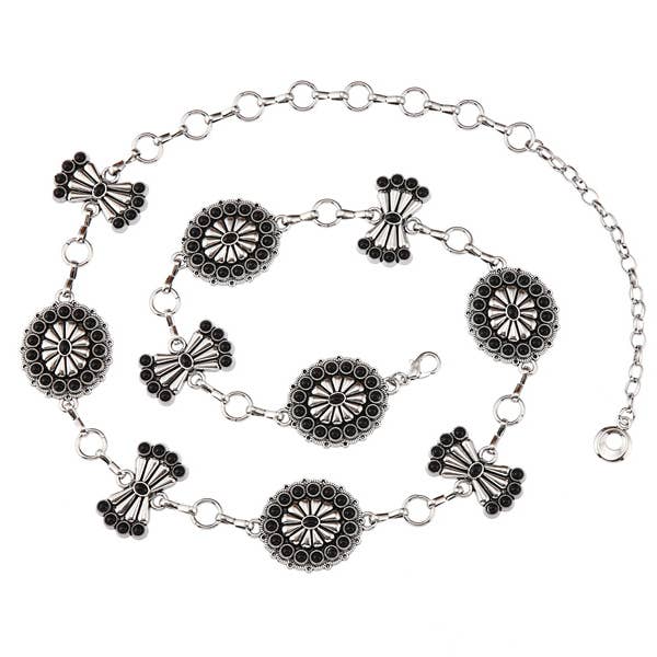 Ladies Ribbon and Flower Designed Chainlink Belt for wholesale by Nima Accessories Inc