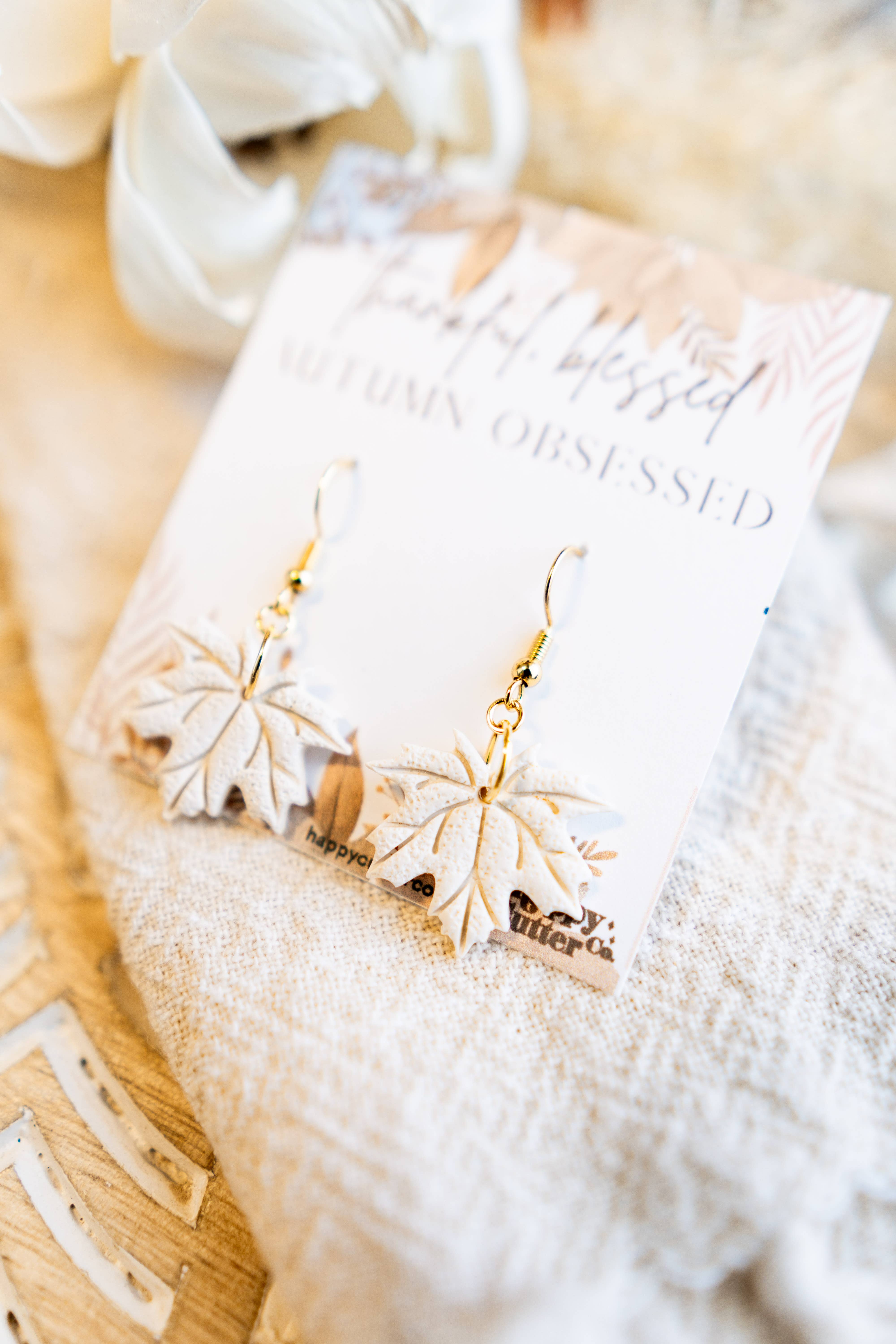 Happy Cutter Co - Wholesale Dangle Earrings - Elegant Cream Maple Leaf Earrings | Dainty Fall Earrings3