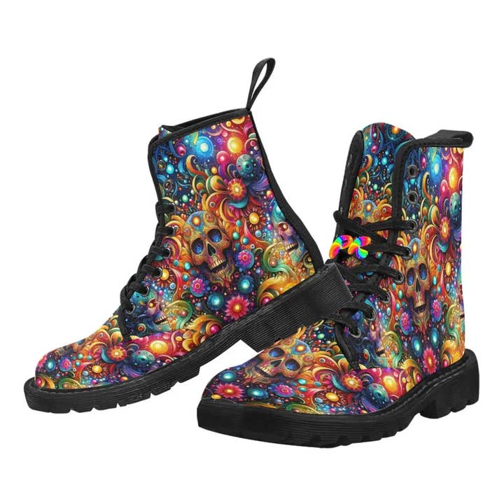 White Skull Light Fantasia Rave Canvas Boots for wholesale on Faire