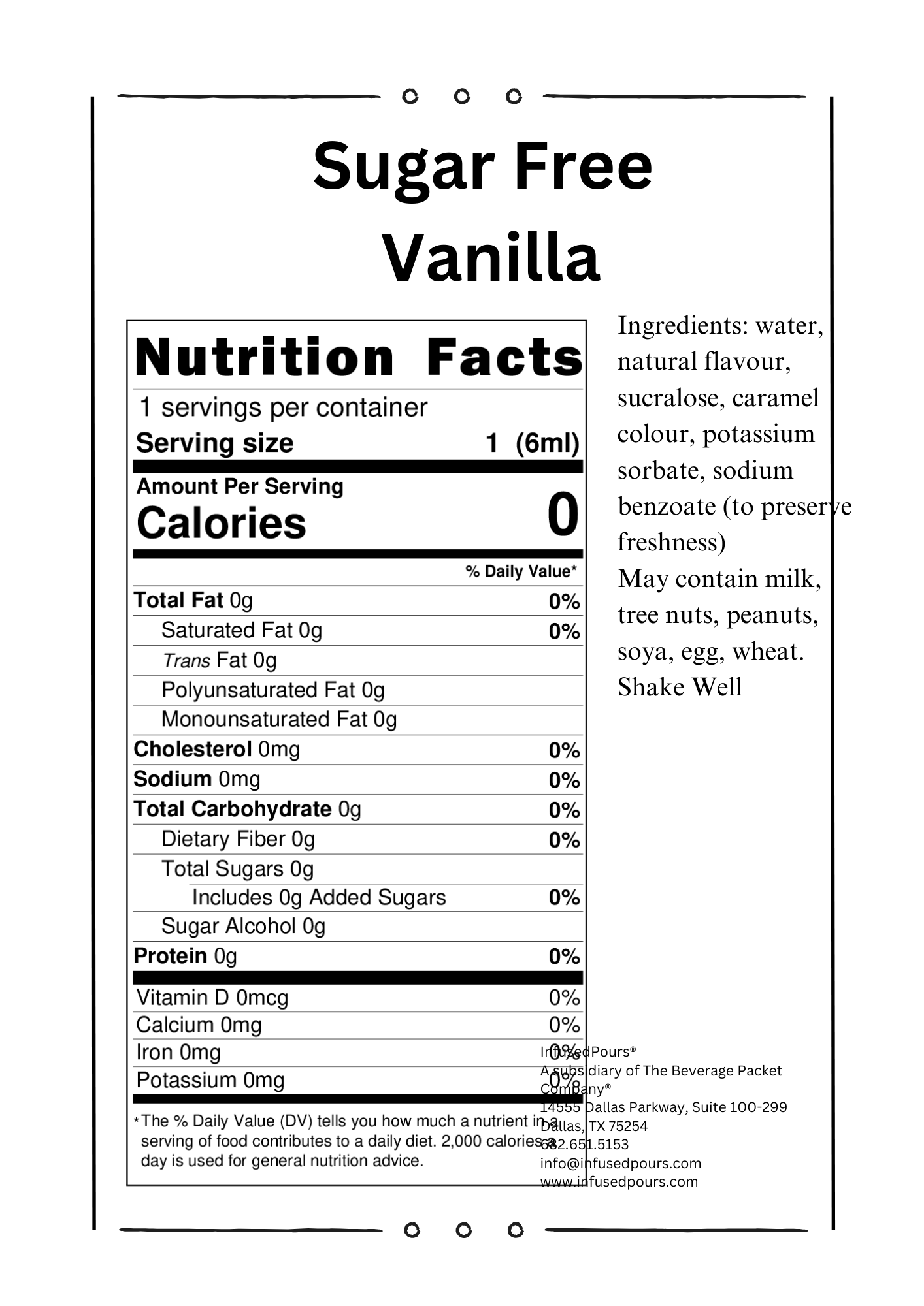 The Beverage Packet Company – wholesale Flavoured syrup – 1 Bag, Sugar Free Variety Pack, 6mL4