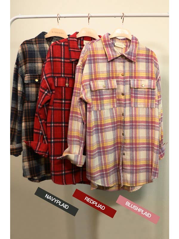 NINEXIS - Wholesale Shirt Jacket/Shacket - Women's - CWOJA406_FLANNEL PLAID JACKET SHACKET WITHOUT SIDE POCKET28