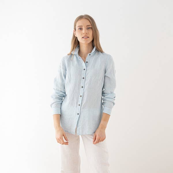 LinenMe - Wholesale Button Down Shirt - Women's - Linen Shirt Sky Blue Melange Ernesto1