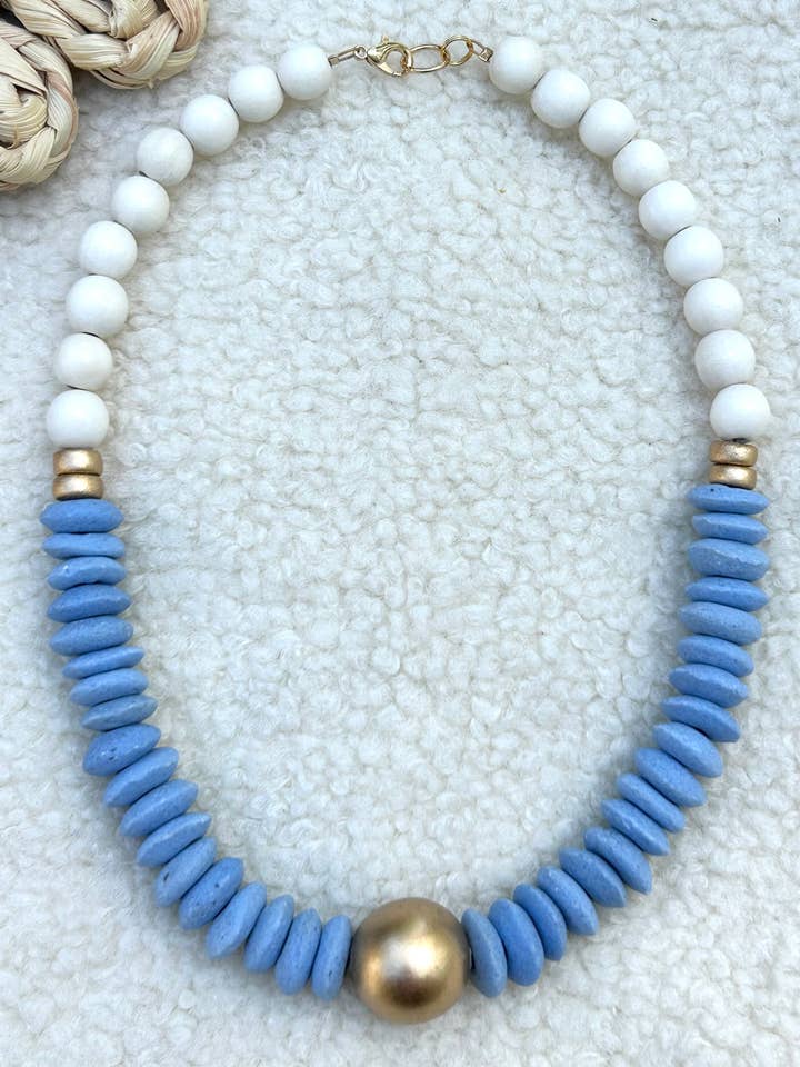 UNC blue beaded statement necklace baby blue necklace for wholesale by April Mae Designs