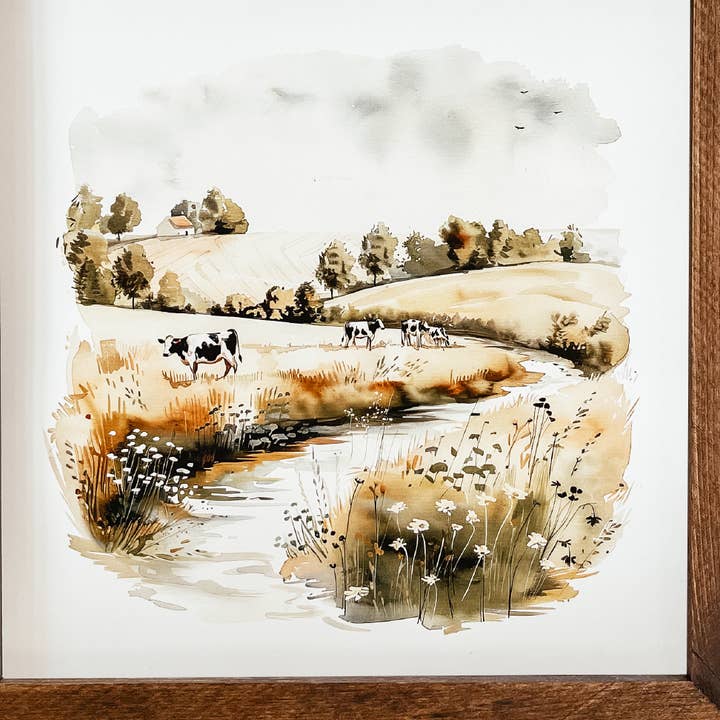 Watercolour Cows Framed Wood Sign for wholesale by Knotty Design Co.