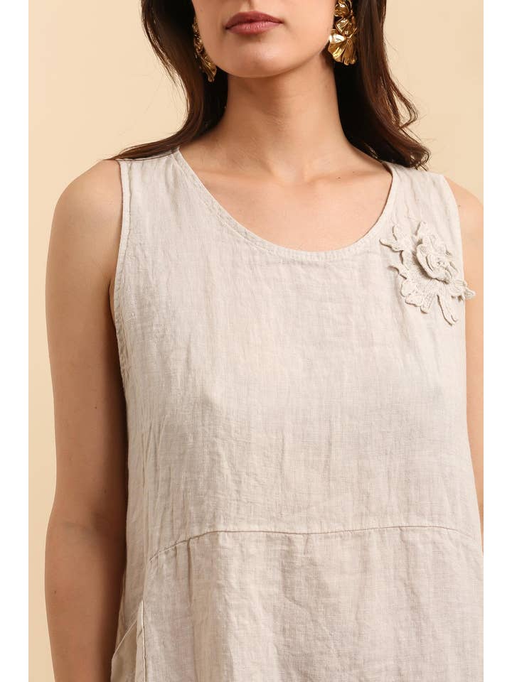 la maison des fibres naturelles - Wholesale Dress - Women's - dress with flower embroidery 28368 100% linen