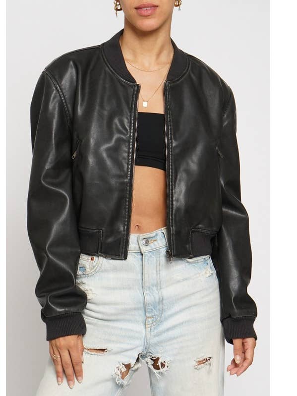 TVÄTTAD PU BOMBERJACKA för wholesale av MintChoco