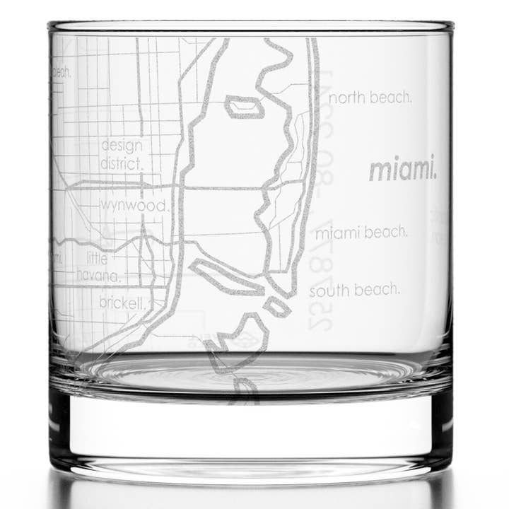 Miami, FL City Map - Etched Whiskey Rocks Glass for wholesale by Well Told