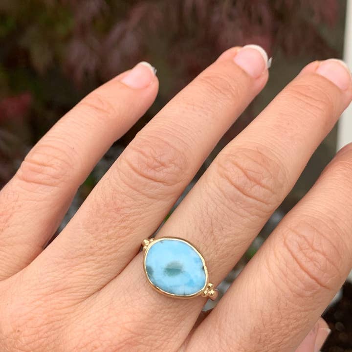Emily Amey Jewelry - Wholesale Cocktail/Statement Ring - Larimar ring in 14k yellow gold and sterling silver