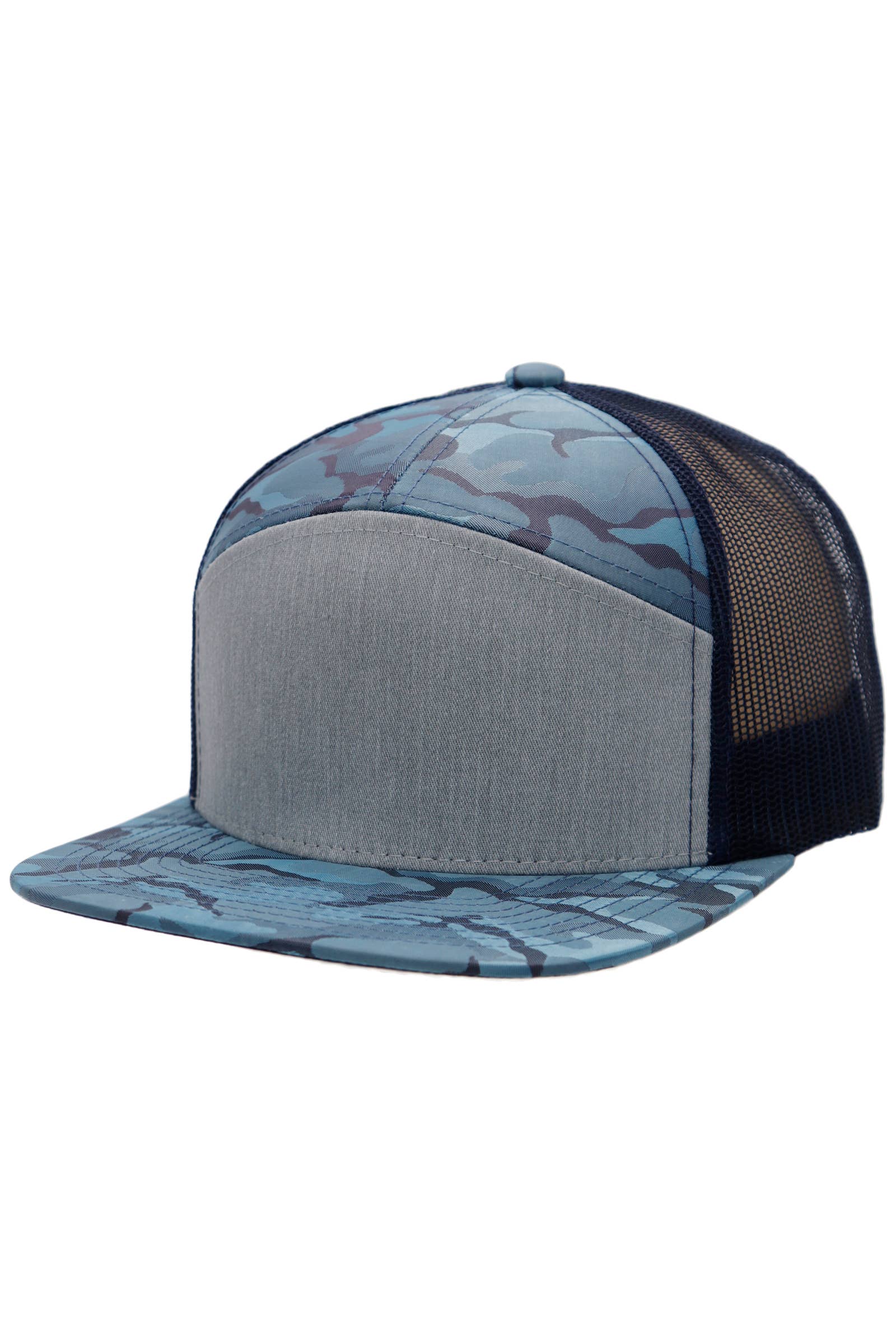 Cap Zone - Wholesale Trucker Hat - Unisex - Solid Front Nylon Camo 7 Panel Flat Trucker Hat17