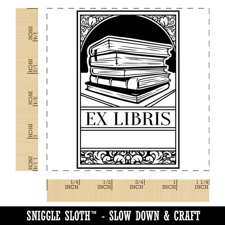 Sniggle Sloth - Wholesale Rubber/Decorative Stamp - Ex Libris Bookplate Stack of Books Reading Square Rubber Stamp for Stamping Crafting