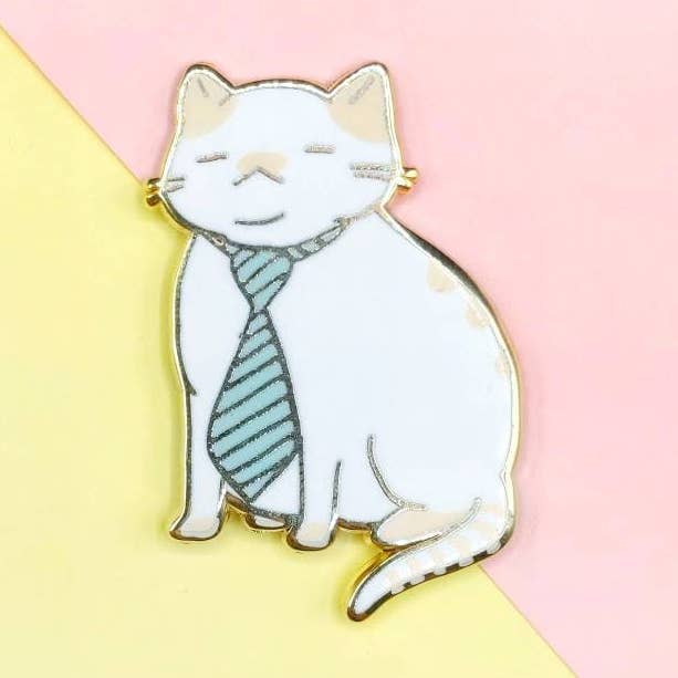 Tired Office Cat Enamel Pin for wholesale by Made by Squeak
