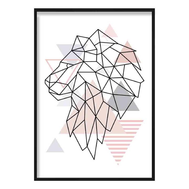 Lion Head Looking Left Abstract Geometric Scandinavian Blush Pink Poster for wholesale by Artze Wall Art