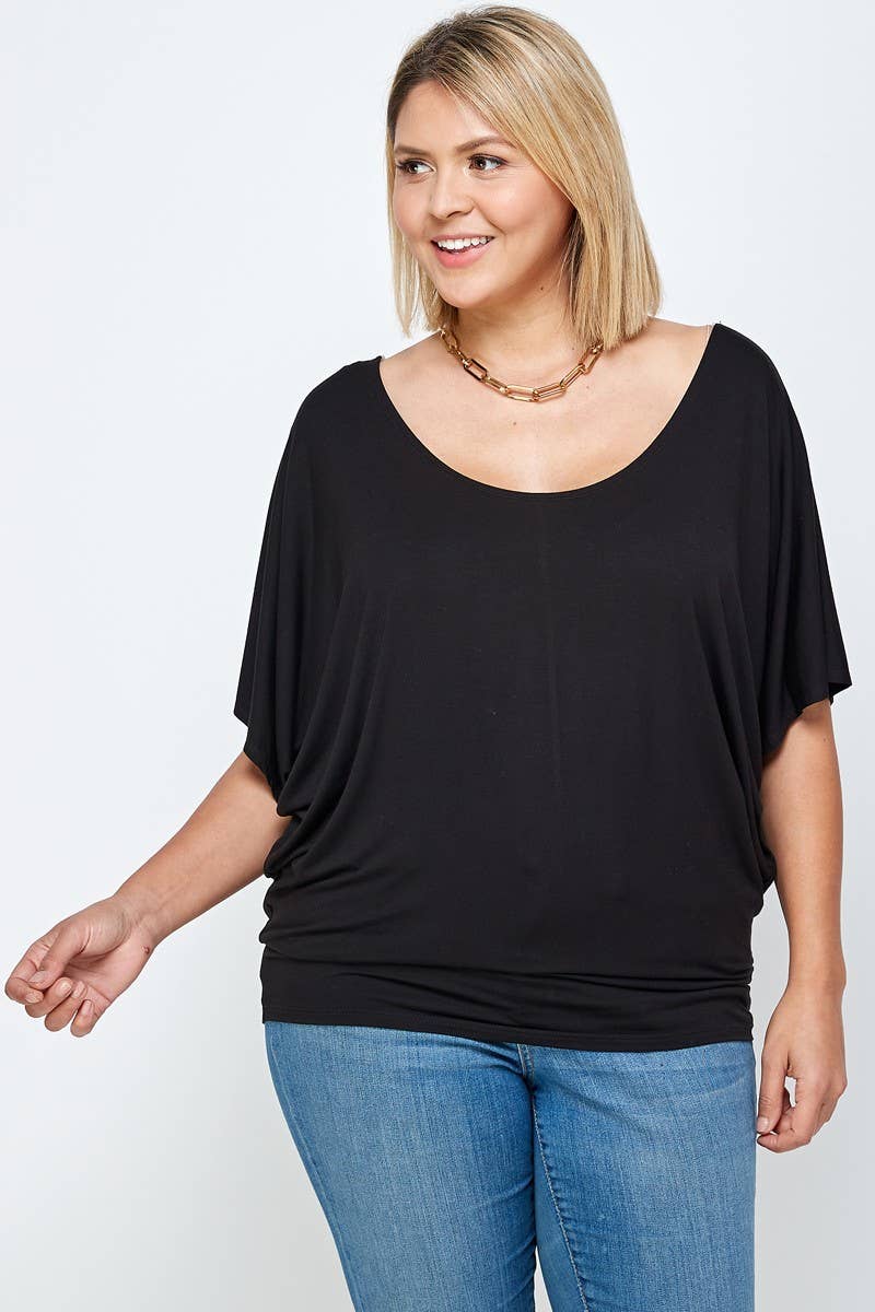 Haute Fox Plus Size & Contemporary - Wholesale Knit Top - Women's - Plus Size Solid Dolman Drape Top PL2188P-T9