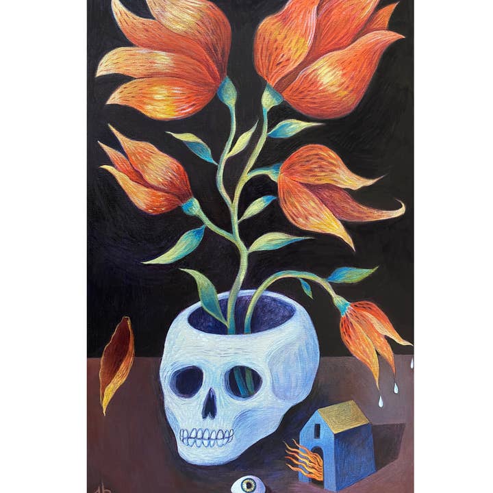 Isabelle Bryer Art - Wholesale Everyday Greeting Card - Skull Garden – Surreal Floral Art Greeting Card – 5"x7"