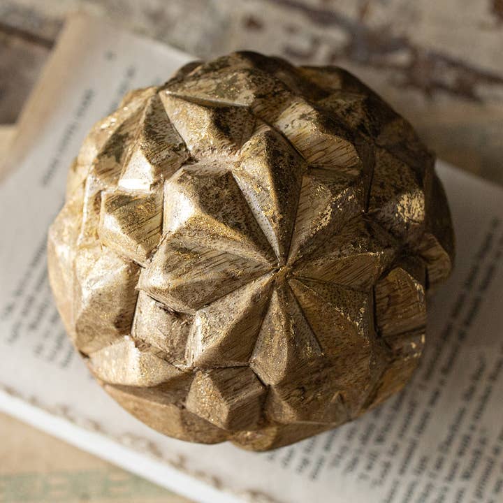 Faye Brass Distressed Floral Deco Ball Mango Wood for wholesale by Foreside Home & Garden