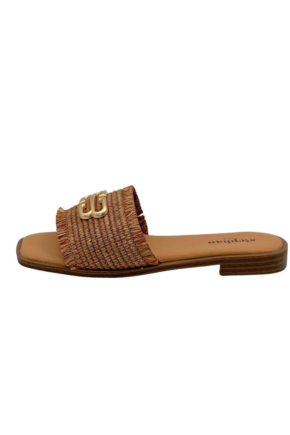 Stephan Paris – Großhandel Sandalen – Damen – Raffia-Mules TH-9 in natürlichen Farben mit Metallakzent6