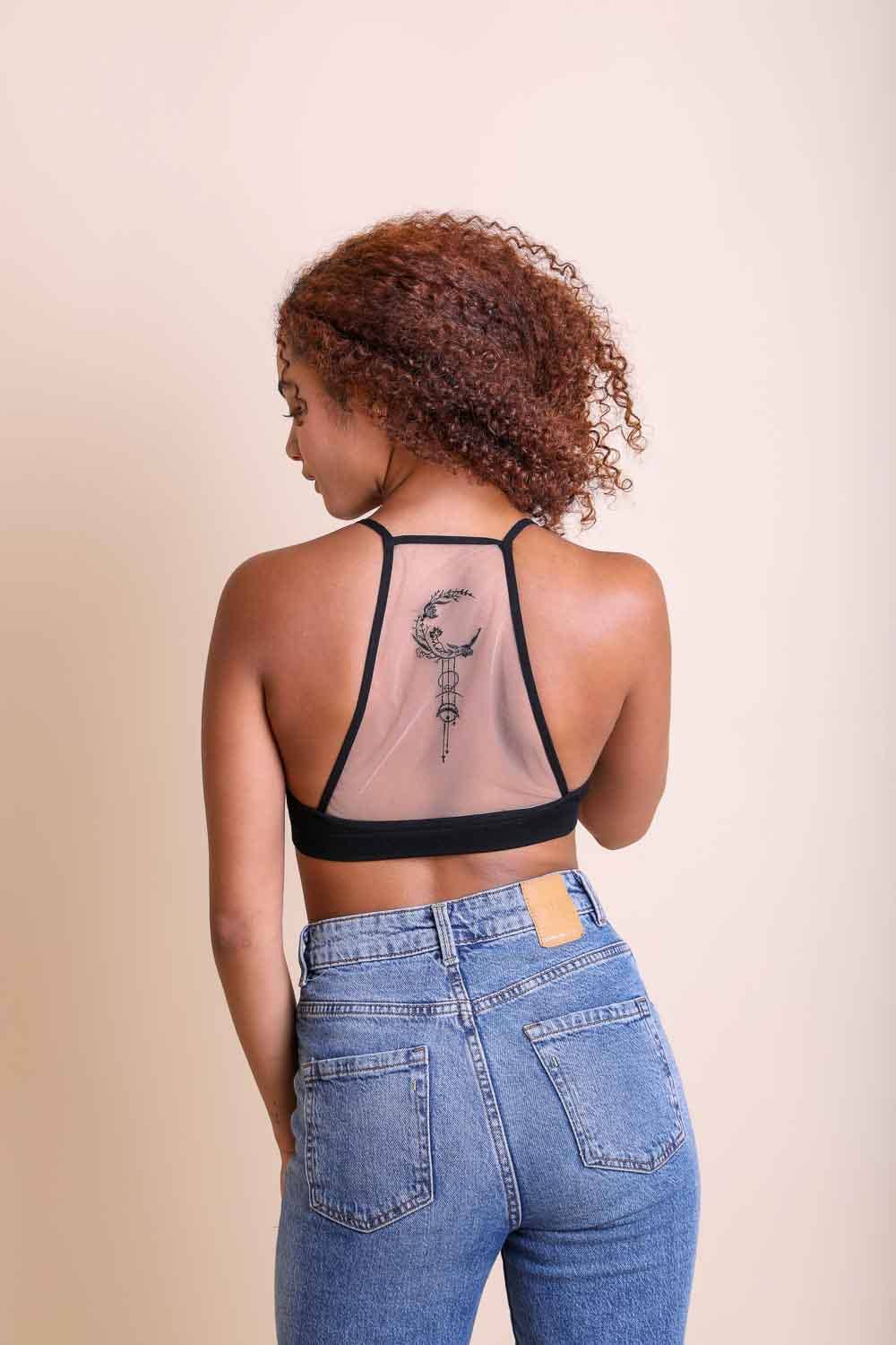 Leto Accessories - Wholesale Bralette - Women's - Crescent Moon Dream Catcher Tattoo Mesh Bralette π