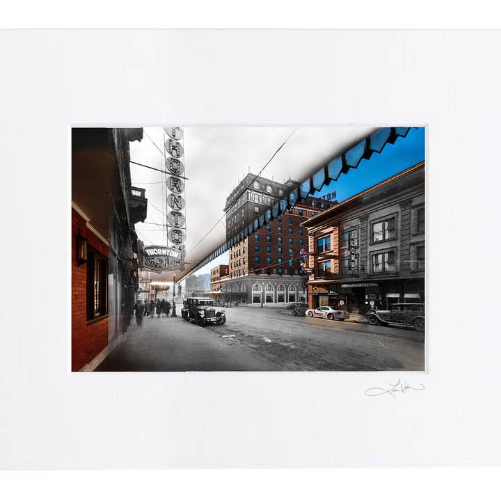 Vintage Car Art Print | Then & Now Finlen Hotel | Butte MT for wholesale by Time Travel Art
