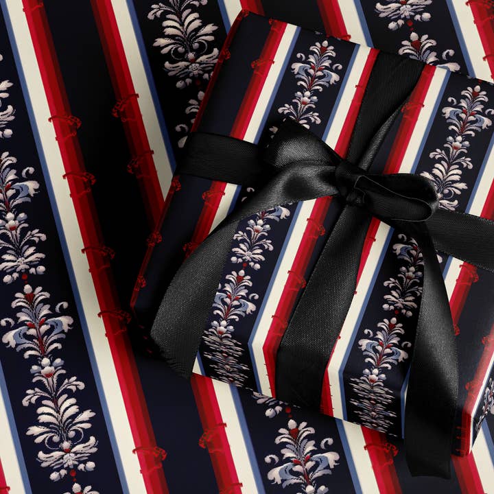 Red Navy Decorative Stripe Wrapping Paper for wholesale by MagicMerchEmporium