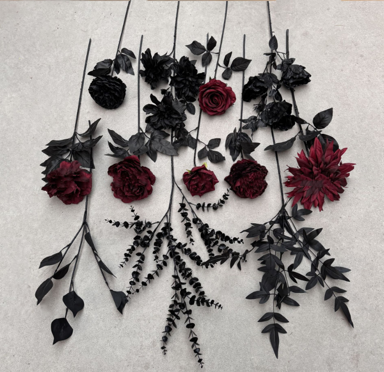 Sweet Home Deco - Wholesale Artificial Flowers - Gothic Faux Silk Flowers in Black/Red, Floral Design Flowers15