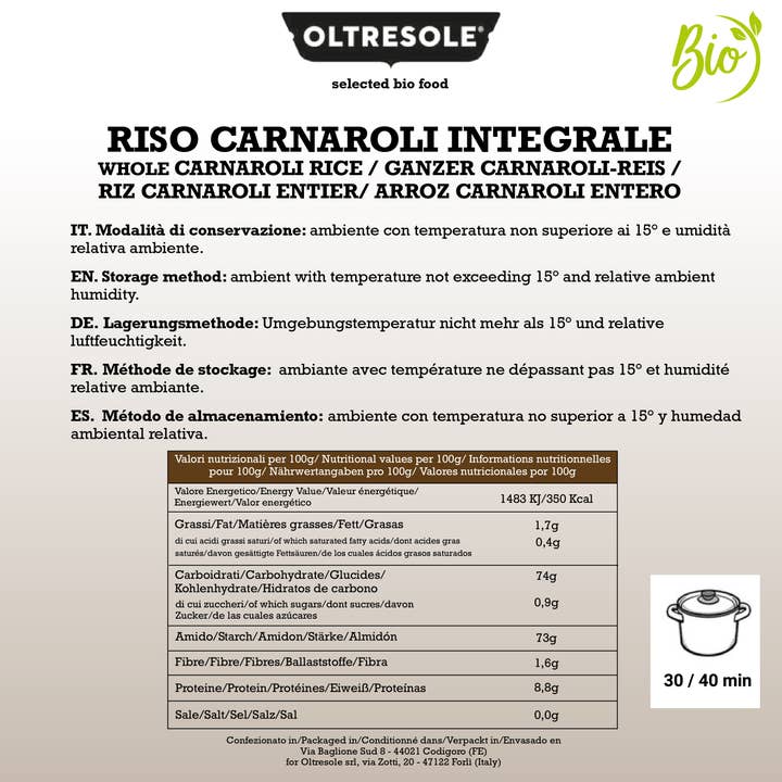 Oltresole - Wholesale Rice - Carnaroli Whole Grain Rice 500 G