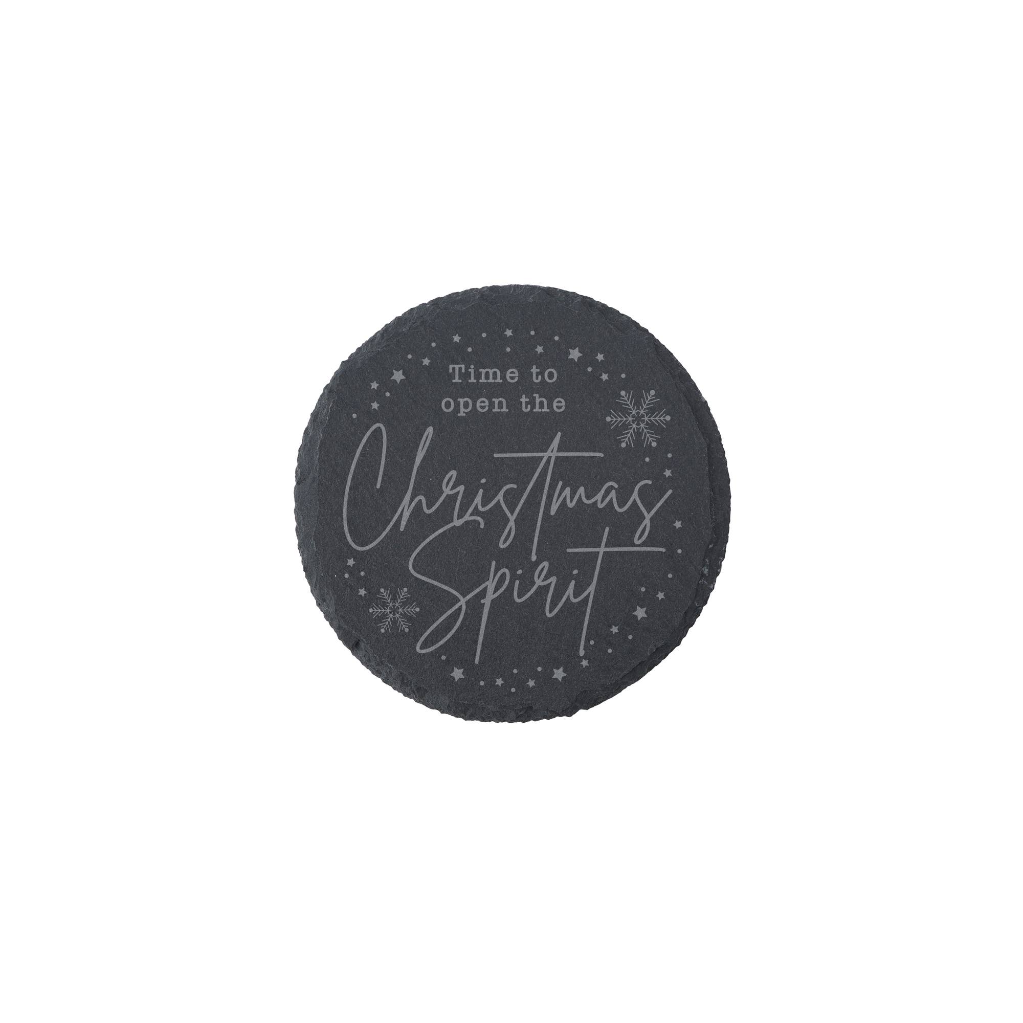 CGB Giftware – wholesale Coasters – 'Time To Open The Christmas Spirit' Round Slate Coaster1