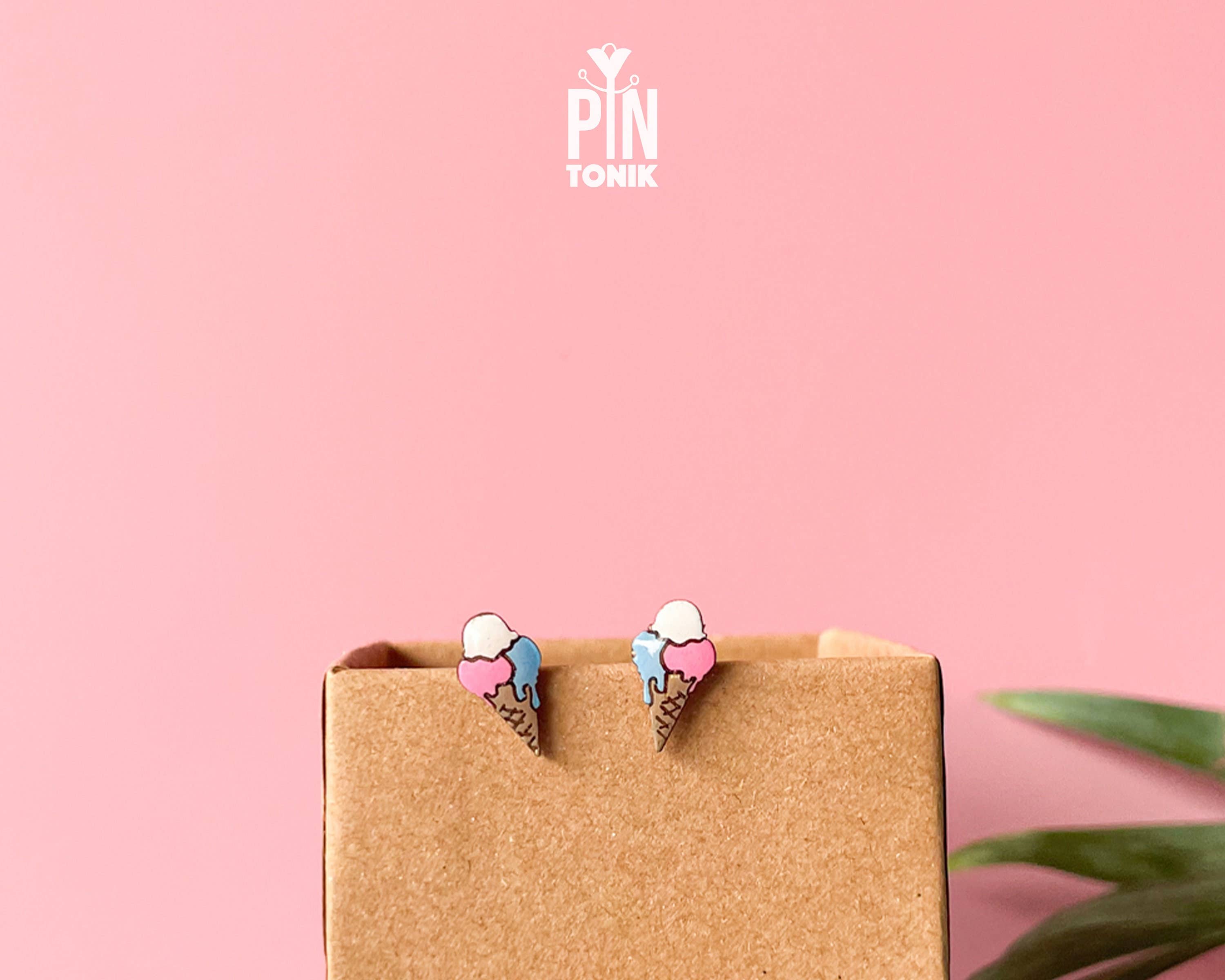 PinTonik - Wholesale Stud/Post Earrings - Ice Cream Stud Earrings - Wooden Summer Food Jewelry2