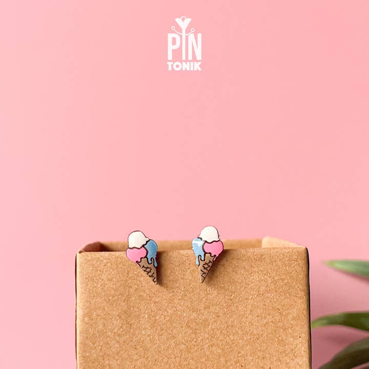 PinTonik - Wholesale Stud/Post Earrings - Ice Cream Stud Earrings - Wooden Summer Food Jewelry2