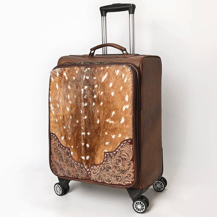 ADBG1599 American Darling Western Genuine Leather Travel Case with Hair-On Cowhide & Hand-Tooled Detailing for wholesale by LS Western