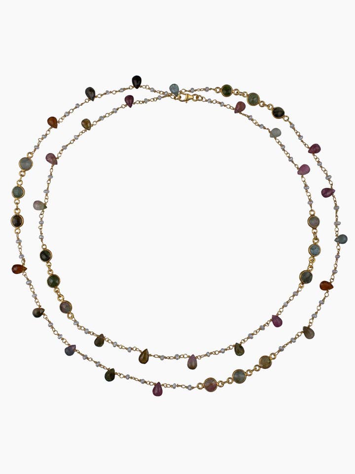 Tourmaline & Beaded Pearl Necklace for wholesale by Jaipur Pink