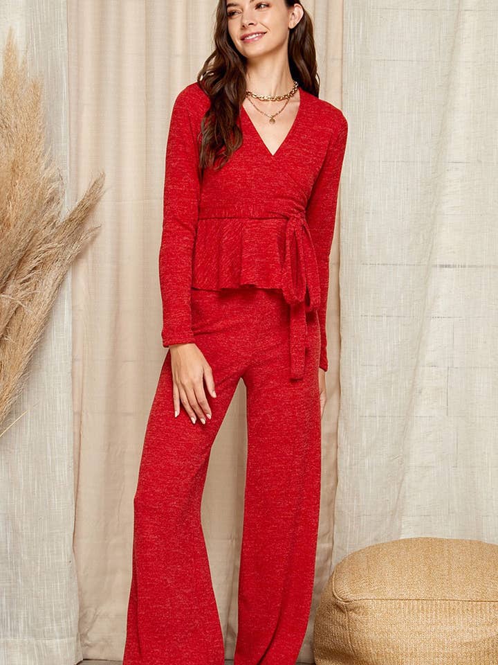 Shopin LA - Wholesale Top & Pant Set (NOT Loungewear) - Women's - BC21020 - WEMEN COMFY WRAP SILHOUETTE WIDE LEG PANTS SET
